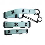 collar tape cross turquoise blue x black