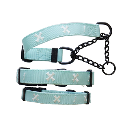 collar tape cross turquoise blue x white