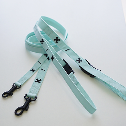 leash tape cross turquoise blue x black