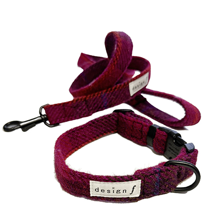 design f online shop / collar & leash set harris tweed fuchsia